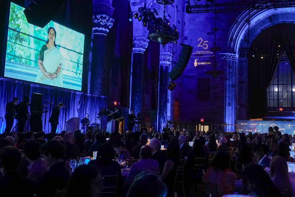 Sister Shoba virtually accepting the “Teach a Woman to Fish Award” at Smile Train’s 25th Anniversary Gala in New York
