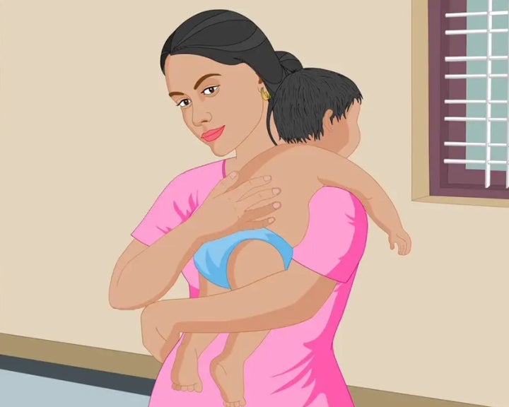 Animated drawing of a mother holding her child
